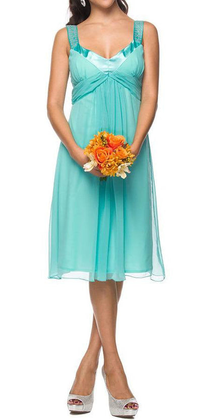 CLEARANCE - Juliet 732 Chiffon Dress Knee Length Rhinestones Straps Gown (Size L) by DiscountDressShop
