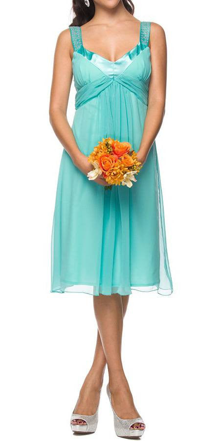 CLEARANCE - Juliet 732 Chiffon Dress Knee Length Rhinestones Straps Gown (Size S) by DiscountDressShop