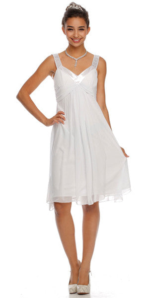 CLEARANCE - Juliet 732 Chiffon Dress Knee Length Rhinestones Straps Gown (Size S) by DiscountDressShop
