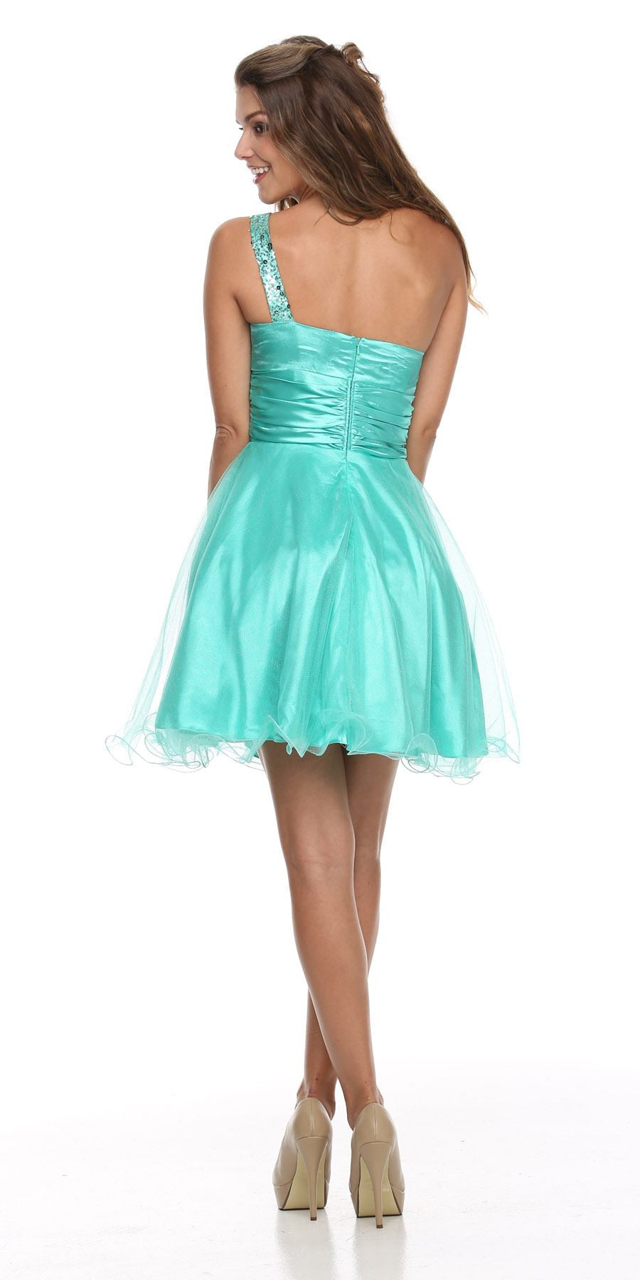 Juliet 733 One Shoulder Short Dress Sparkly Sequins Glitter Tulle Skirt by DiscountDressShop