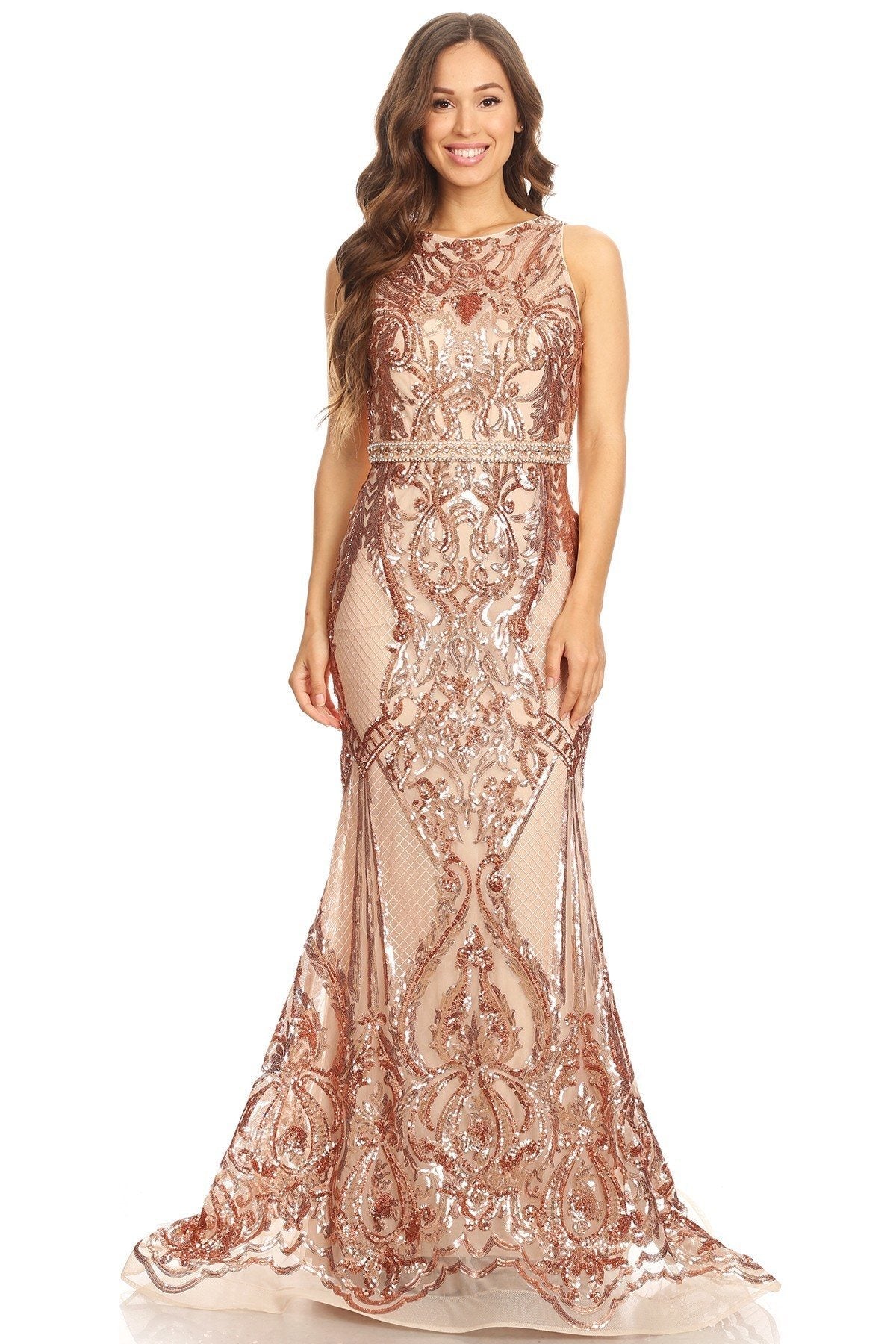 CLEARANCE - Eureka 7335 Sequins Mermaid Formal Gown Keyhole Back (Size L) by DiscountDressShop