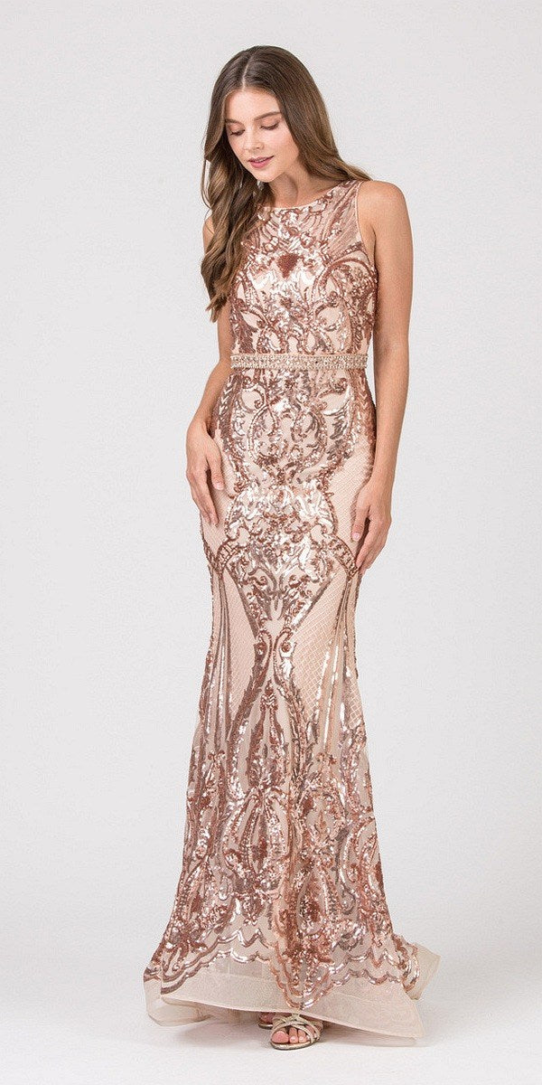 CLEARANCE - Eureka 7335 Sequins Mermaid Formal Gown Keyhole Back (Size L) by DiscountDressShop