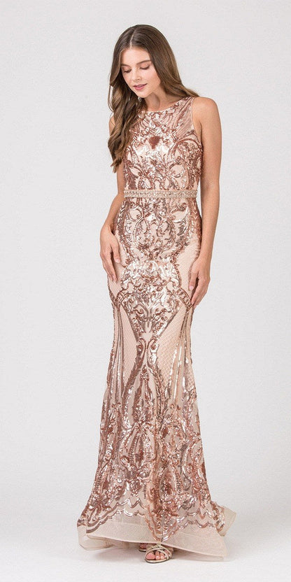 CLEARANCE - Eureka 7335 Sequins Mermaid Formal Gown Keyhole Back (Size L) by DiscountDressShop