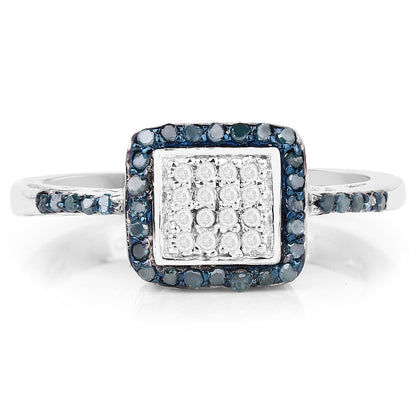 0.28 Carat Genuine Blue Diamond and White Diamond .925 Sterling Silver Ring  DestGlow