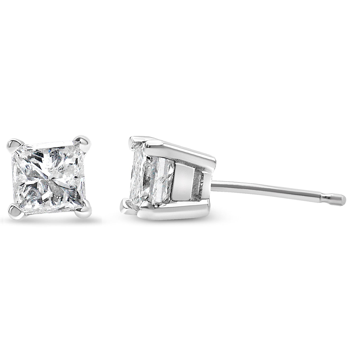 AGS Certified 2/5 Cttw Princess Cut Diamond 14K White Gold 4-Prong Solitaire Square Stud Earrings (L-M Color, I1-I2 Clarity) by Bids.com