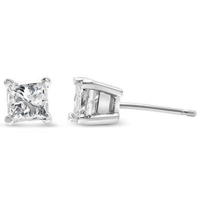 AGS Certified 2/5 Cttw Princess Cut Diamond 14K White Gold 4-Prong Solitaire Square Stud Earrings (L-M Color, I1-I2 Clarity) by Bids.com