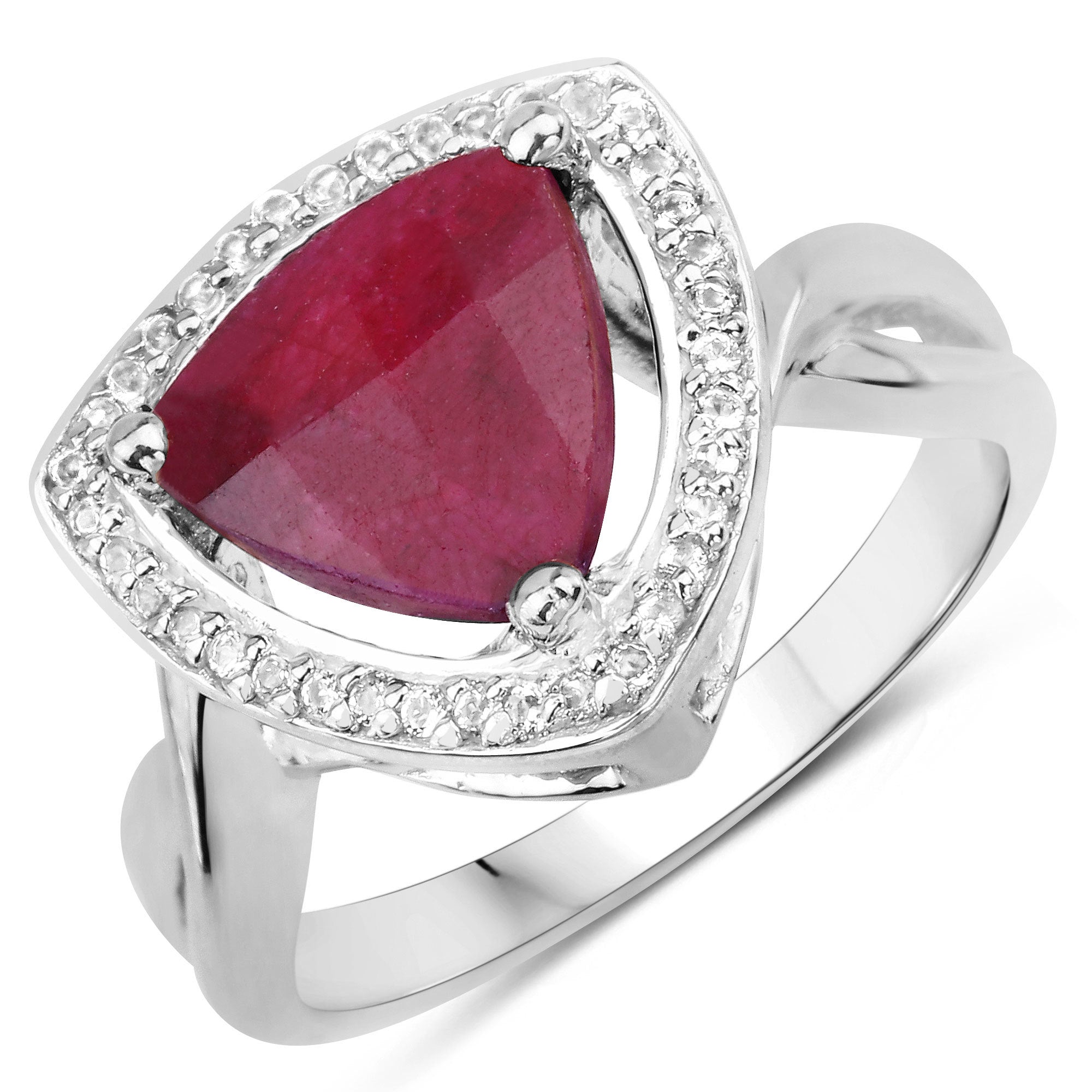 3.25 Carat Dyed Ruby and White Topaz .925 Sterling Silver Ring  DestGlow