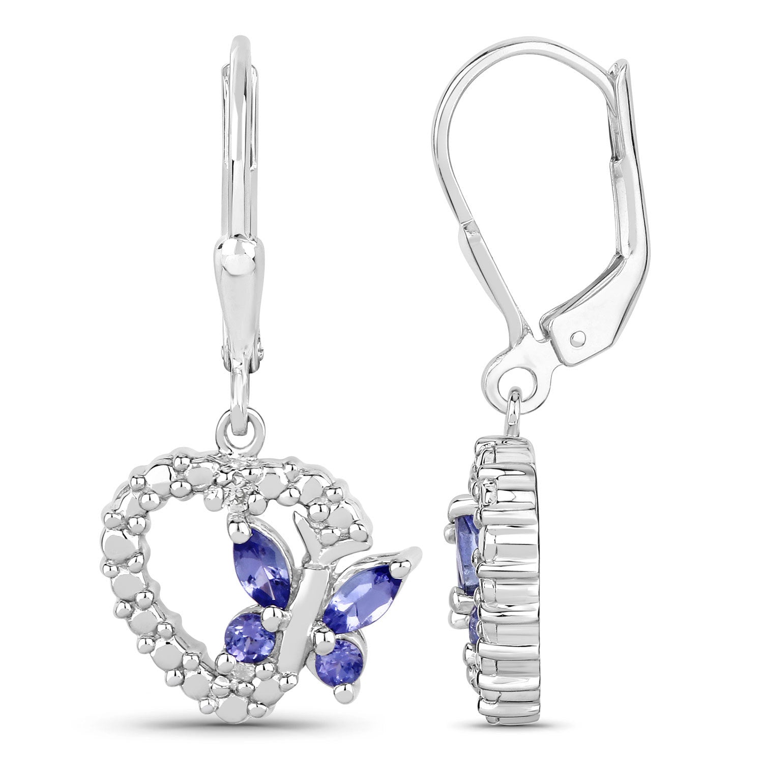 0.50 Carat Genuine Tanzanite and Created White Sapphire .925 Sterling Silver Earrings  DestGlow