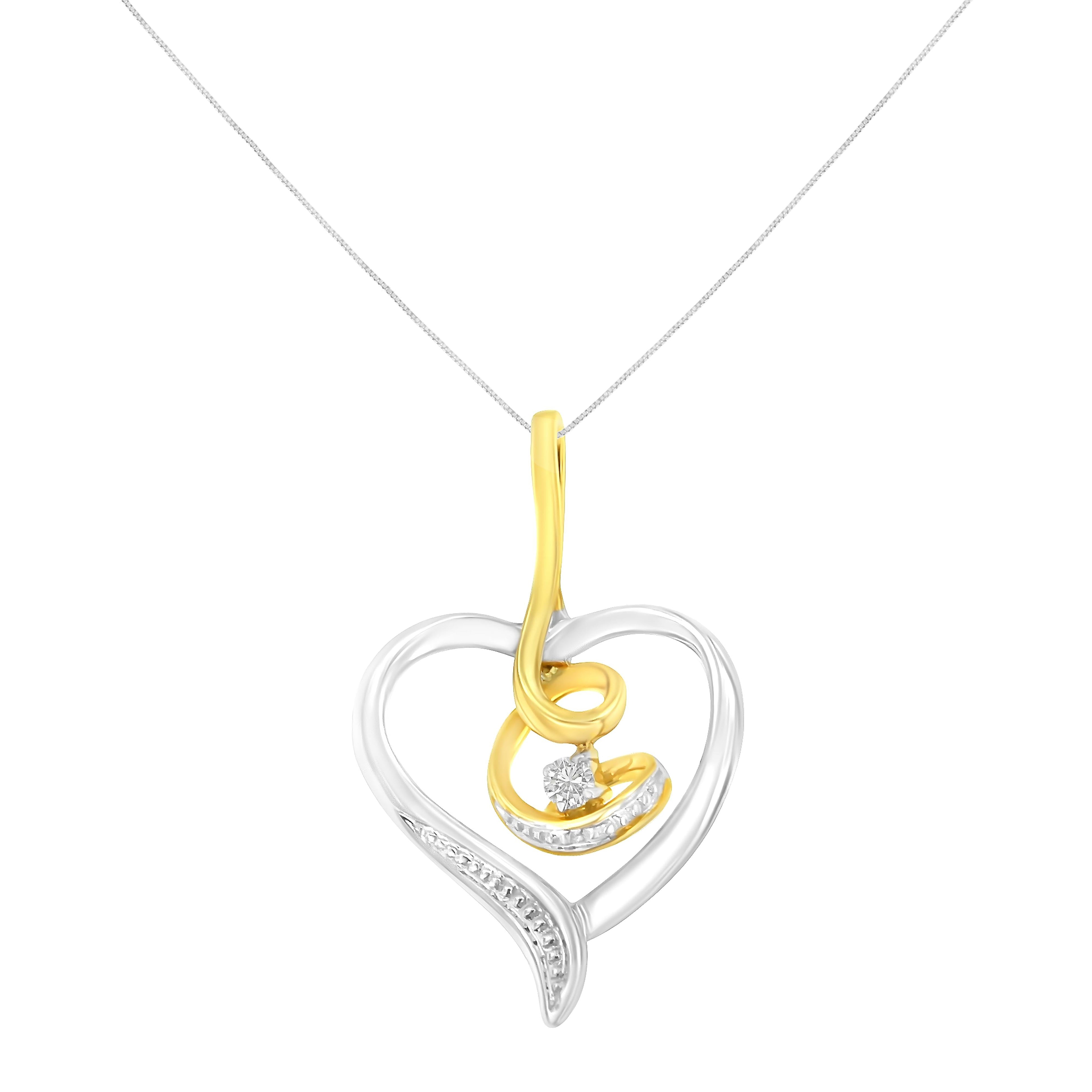 Espira 10K Two-Tone Yellow &amp; White Gold .03 Cttw Diamond-Accented Round-Cut Diamond Swirl Open Heart 18" Pendant Necklace (I-J Color, I2-I3 Clarity) by Bids.com