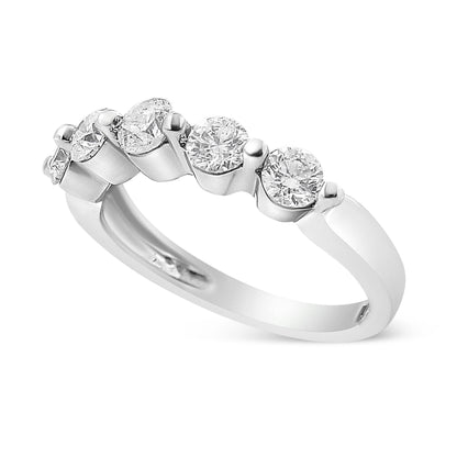 14K White Gold 1.00 Cttw Brilliant Round Cut Diamond 5-Stone Band Ring (H-I Color, SI2-I1 Clarity) - Ring Size 7 by Bids.com