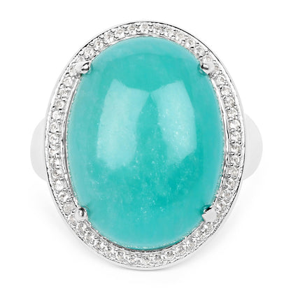 15.09 Carat Genuine Amazanite And White Topaz .925 Sterling Silver Ring by Bids.com