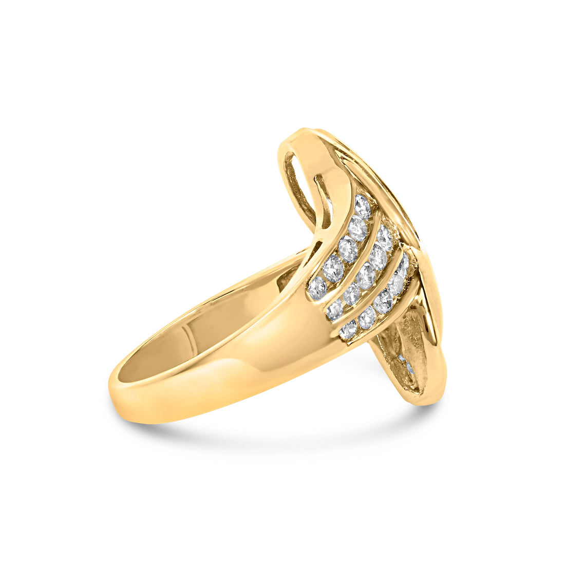 14K Yellow Gold 1 1/3 Cttw Channel Set Diamond Bypass Cocktail Ring (J-K Color, I1-I2 Clarity) - Ring Size 7 by Bids.com