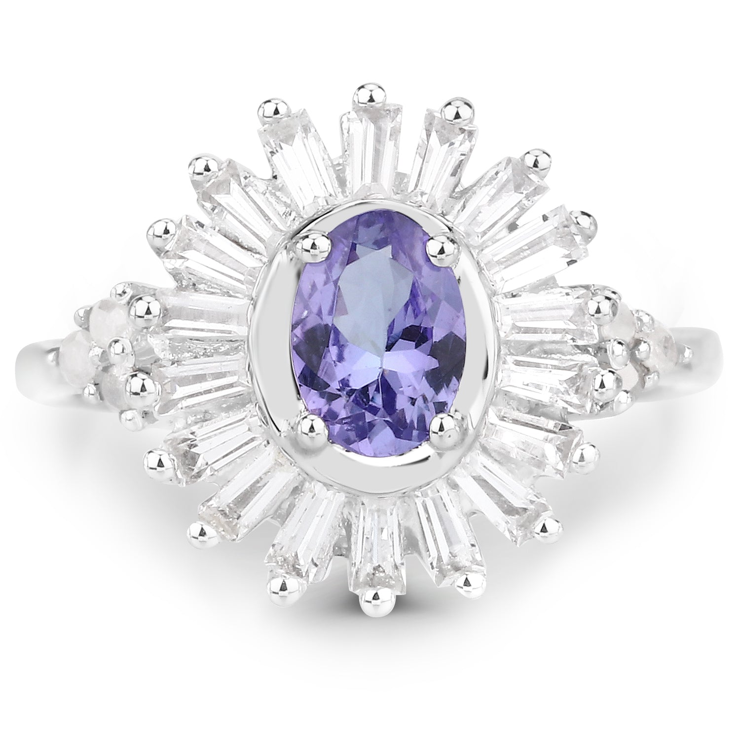 2.01 Carat Genuine Tanzanite and White Topaz .925 Sterling Silver Ring by Bids.com