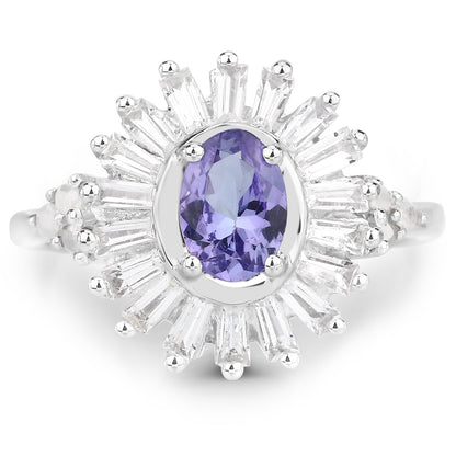 2.01 Carat Genuine Tanzanite and White Topaz .925 Sterling Silver Ring by Bids.com