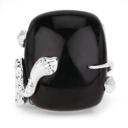 21.04 Carat Genuine Black Onyx and White Topaz .925 Sterling Silver Ring by Bids.com