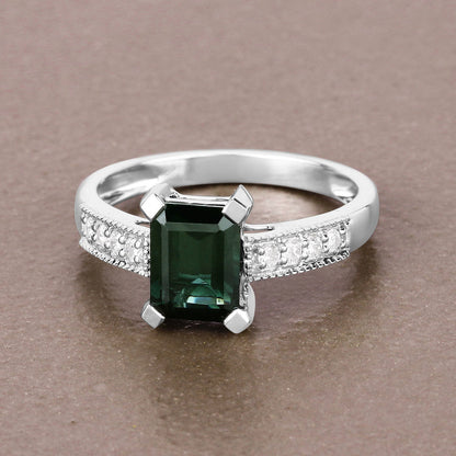 1.91 Carat Genuine Green Tourmaline and White Diamond 14K White Gold Ring by Bids.com