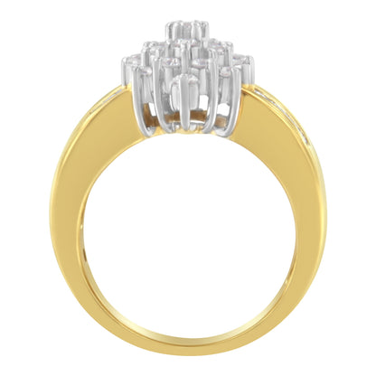 10K Yellow Gold 1.0 Cttw Marquise Composite Diamond Cluster Cocktail Ring (H-I Color, SI2-I1 Clarity) - Size 7 by Bids.com