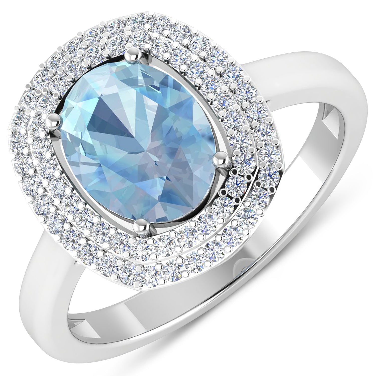 1.72 Carat Genuine Aquamarine and White Diamond 14K White Gold Ring by Bids.com