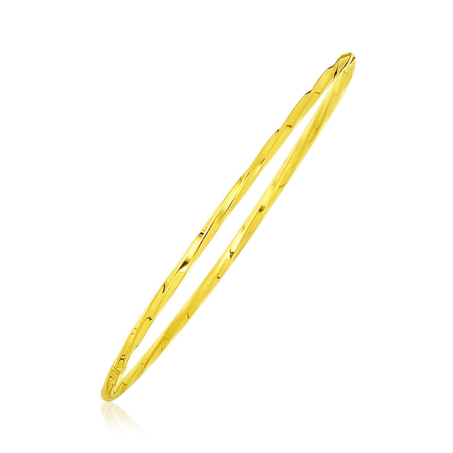 14k Yellow Gold Thin Twisted Shiny Bangle  DestGlow