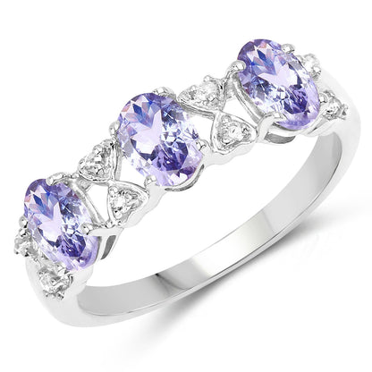 1.40 Carat Genuine Tanzanite and White Topaz .925 Sterling Silver Ring  DestGlow
