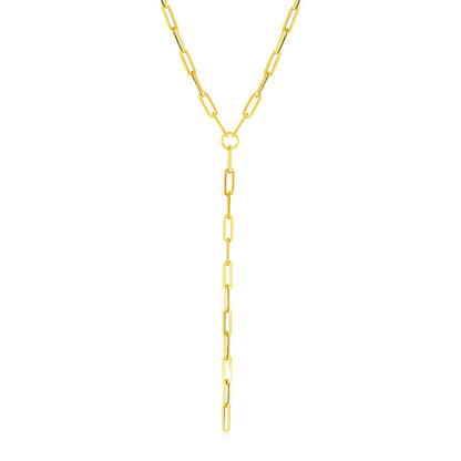 14k Yellow Gold Paperclip Chain Lariat Necklace by Bids.com