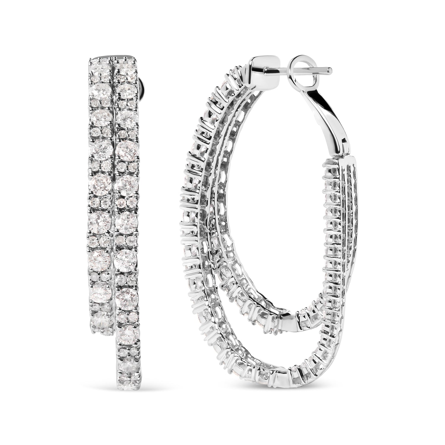 14K White Gold 4.0 Cttw Diamond Asymmetrical Inside Out Double-Hoop Earrings (I-J Color, I1-I2 Clarity) by Bids.com