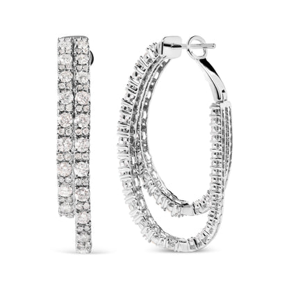 14K White Gold 4.0 Cttw Diamond Asymmetrical Inside Out Double-Hoop Earrings (I-J Color, I1-I2 Clarity) by Bids.com