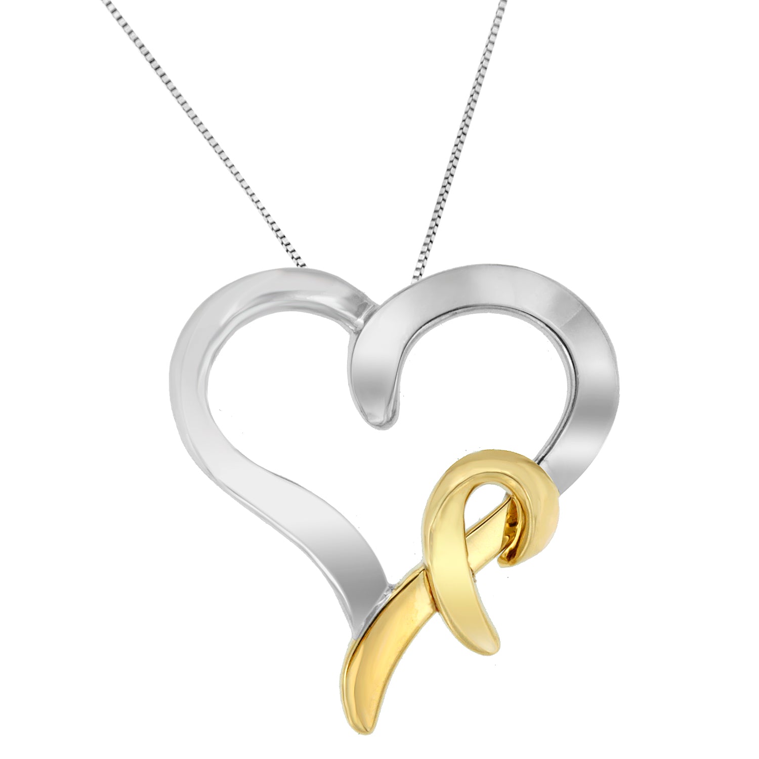 .925 Sterling Silver and 14K Yellow Gold Two-Tone Heart Shaped Pendant Necklace by Bids.com