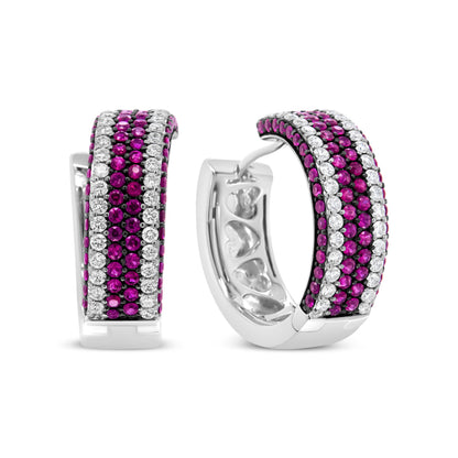 18K White Gold 1 7/8 Cttw Diamond and 1mm Round Red Ruby Open Swish Hoop Earrings (F-G Color, VS1-VS2 Clarity) by Bids.com