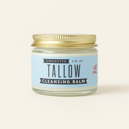 Unscented Tallow Cleansing Balm | Natural Makeup Remover &amp; Deep Moisturizing Cleanser | Grass-Fed Beef Tallow with Castor Oil