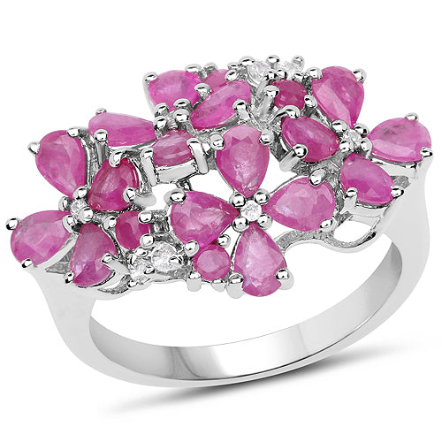 3.51 Carat Genuine Ruby and White Zircon .925 Sterling Silver Ring by Bids.com