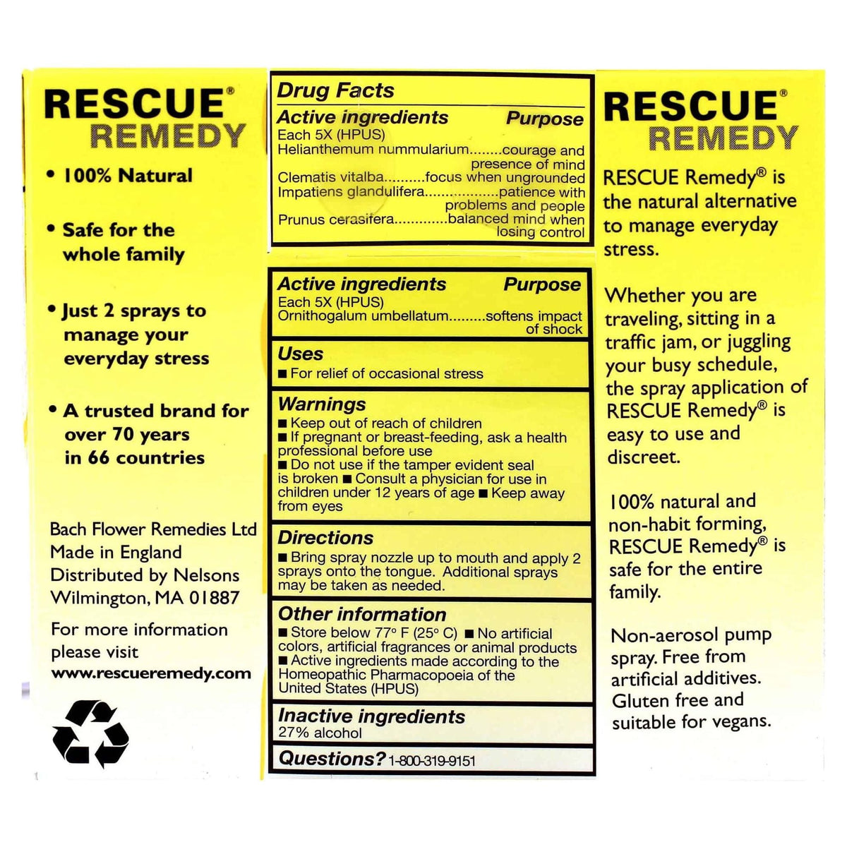 Bach Flower Rescue Remedy Spray - Natural Stress Relief 20 ml by Pasteur Pharmacy