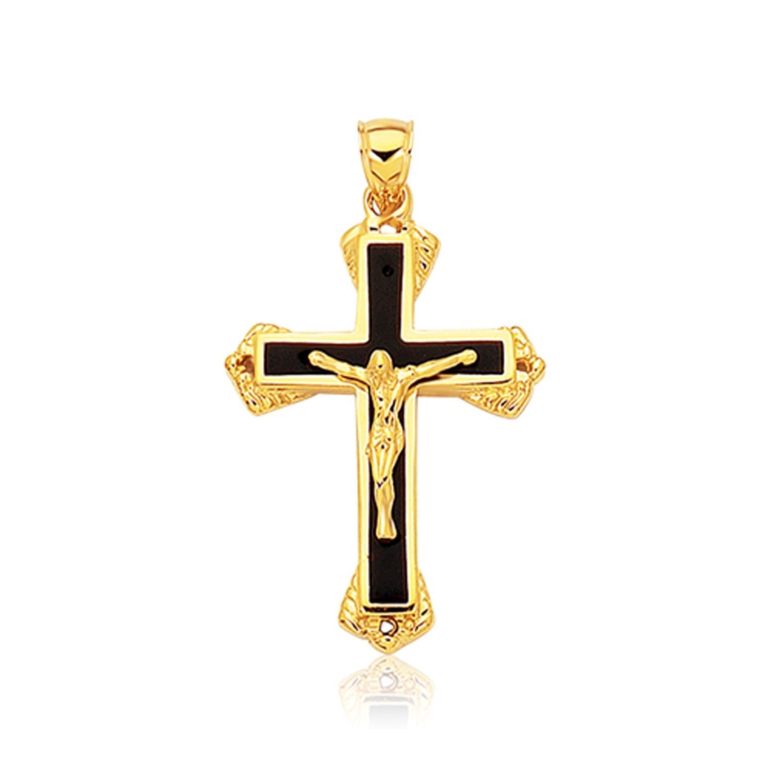 14k Yellow Gold Black Onyx Cross Pendant by Bids.com
