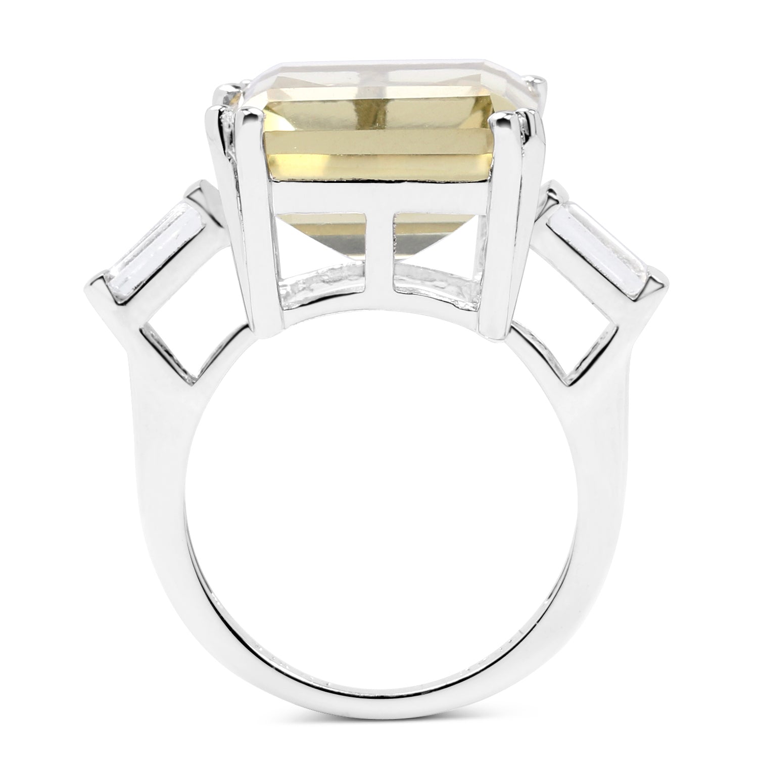 11.45 Carat Genuine Lemon Quartz and White Topaz .925 Sterling Silver Ring  DestGlow