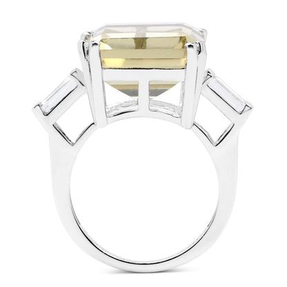 11.45 Carat Genuine Lemon Quartz and White Topaz .925 Sterling Silver Ring  DestGlow