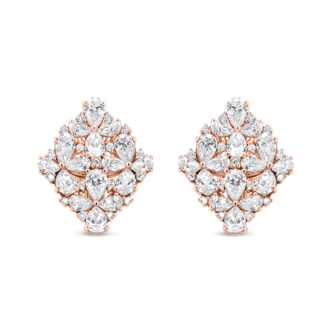 18K Rose Gold 8 1/3 Cttw Pear and Round Diamond Floral Cluster Omega Earrings (F-G Color, VS1-VS2 Clarity) by Bids.com