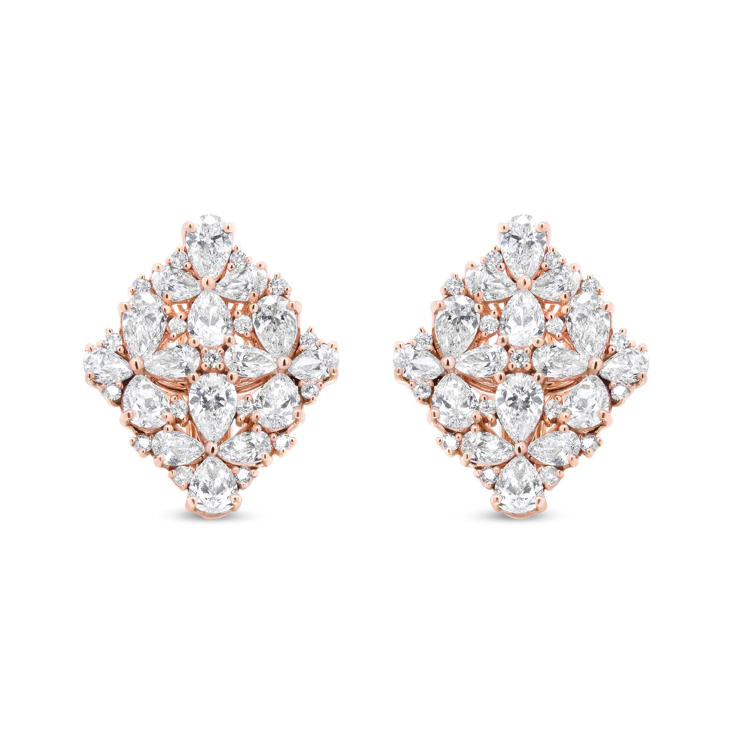 18K Rose Gold 8 1/3 Cttw Pear and Round Diamond Floral Cluster Omega Earrings (F-G Color, VS1-VS2 Clarity) by Bids.com