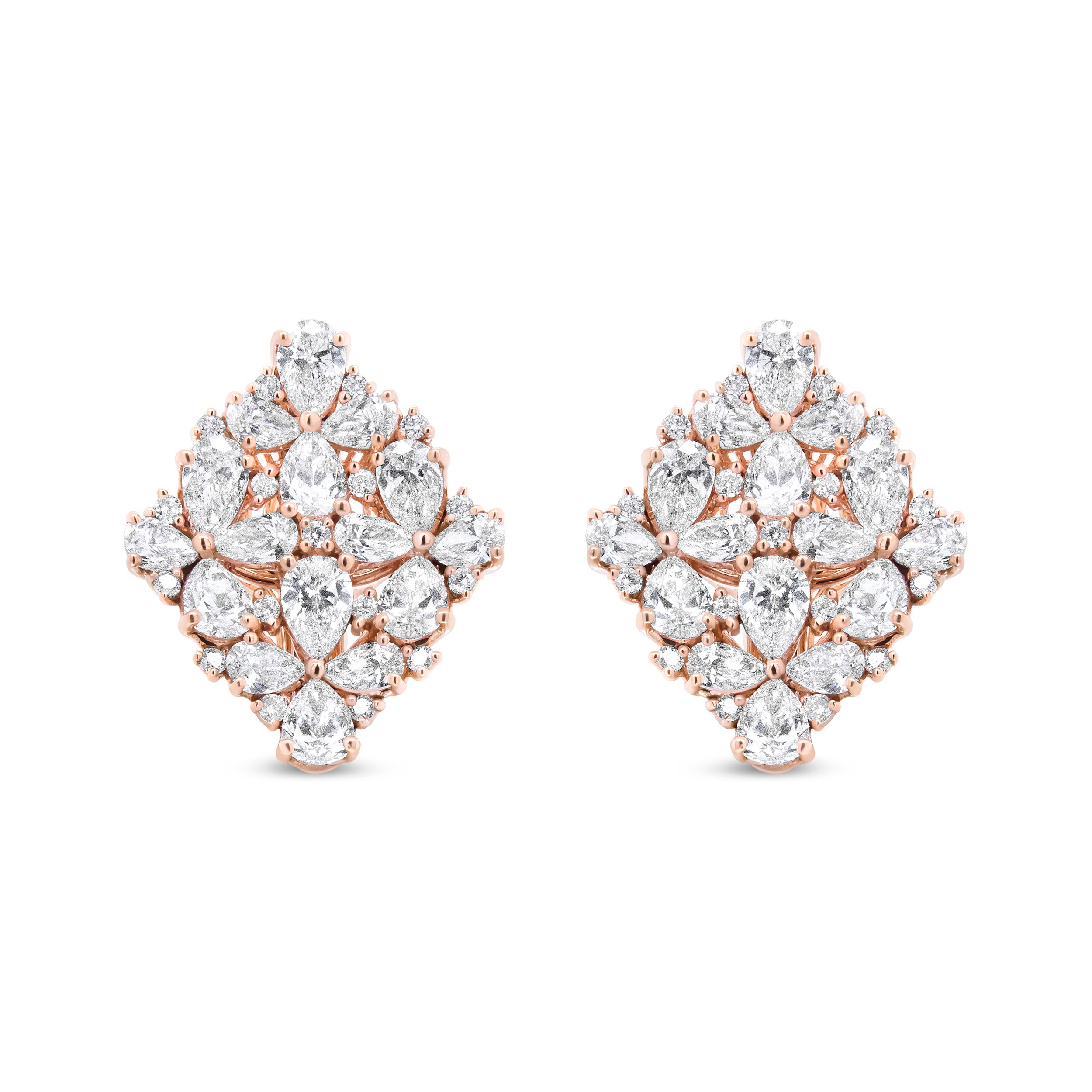 18K Rose Gold 8 1/3 Cttw Pear and Round Diamond Floral Cluster Omega Earrings (F-G Color, VS1-VS2 Clarity) by Bids.com