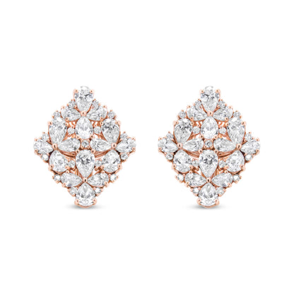 18K Rose Gold 8 1/3 Cttw Pear and Round Diamond Floral Cluster Omega Earrings (F-G Color, VS1-VS2 Clarity) by Bids.com