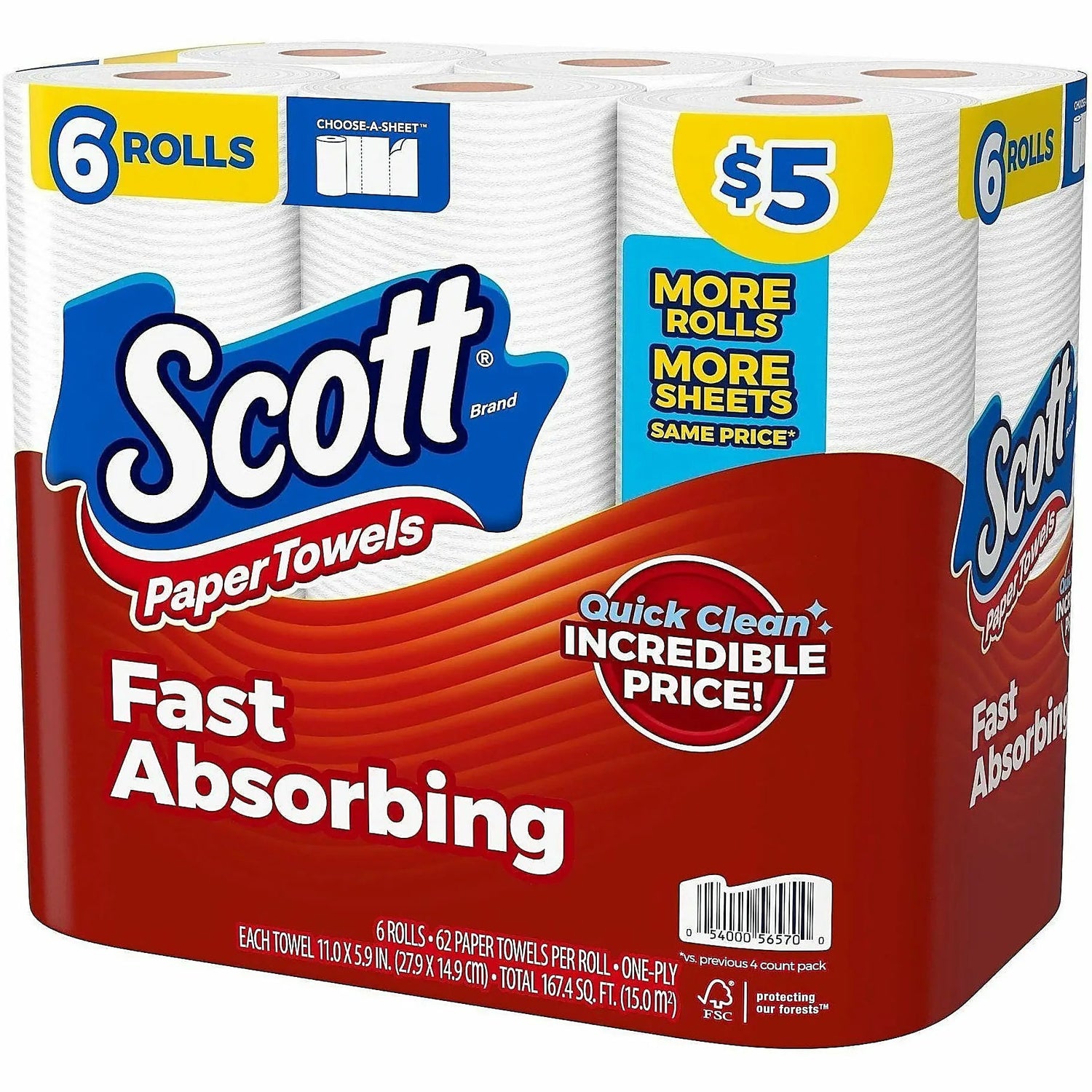 Scott Choose-A-Sheet Paper Towels, 62 Sheets Per Roll, White, Carton Of 6 Rolls  DestGlow