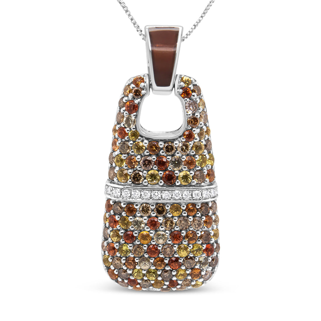 .925 Sterling Silver Brown Enamel 1 Cttw White and Brown Diamonds and  1.5mm Yellow and Orange Sapphire Gemstones Statement 18" Pendant Necklace (Brown and F-G Color, VS1-VS2 Clarity) - DestGlow