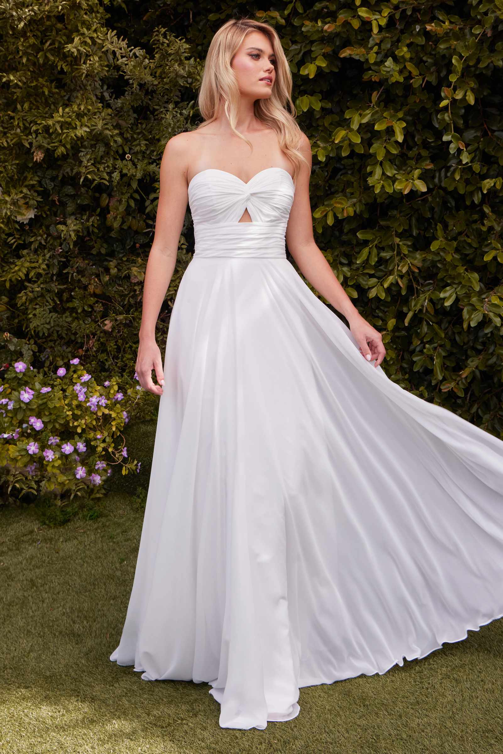 Ladivine 7435W Strapless Chiffon A-Line Off-White Dress by DiscountDressShop