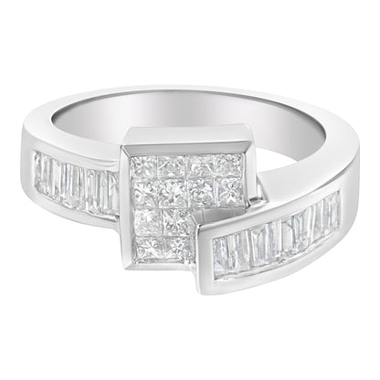 14K White Gold Princess and Baguette-cut Diamond Ring (1 1/3 Cttw, G-H Color, SI2-I1 Clarity) - Size 6-3/4  DestGlow