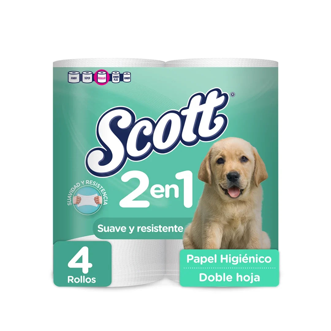 SCOTT Papel Higiénico Scott 2 en 1 Doble Hoja 4 Rollos  DestGlow