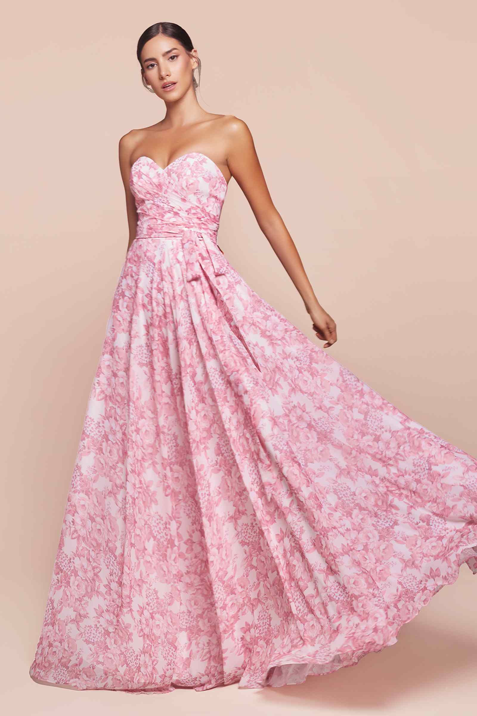 Ladivine 7443 Dress Strapless A-Line Floral Satin Dress by DiscountDressShop