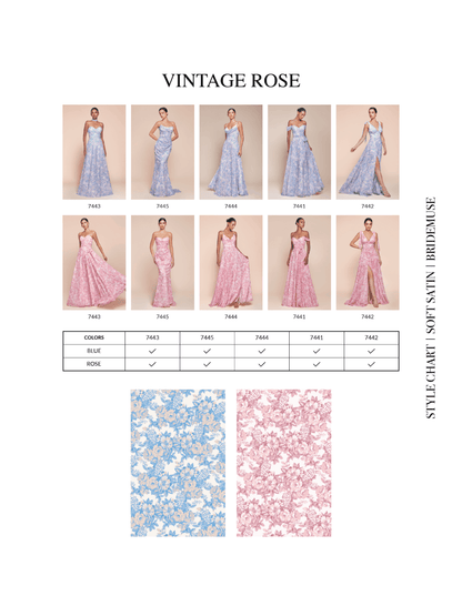 Ladivine 7445 Dress Strapless Floral Printed Fitted Soft Satin Dress by DiscountDressShop