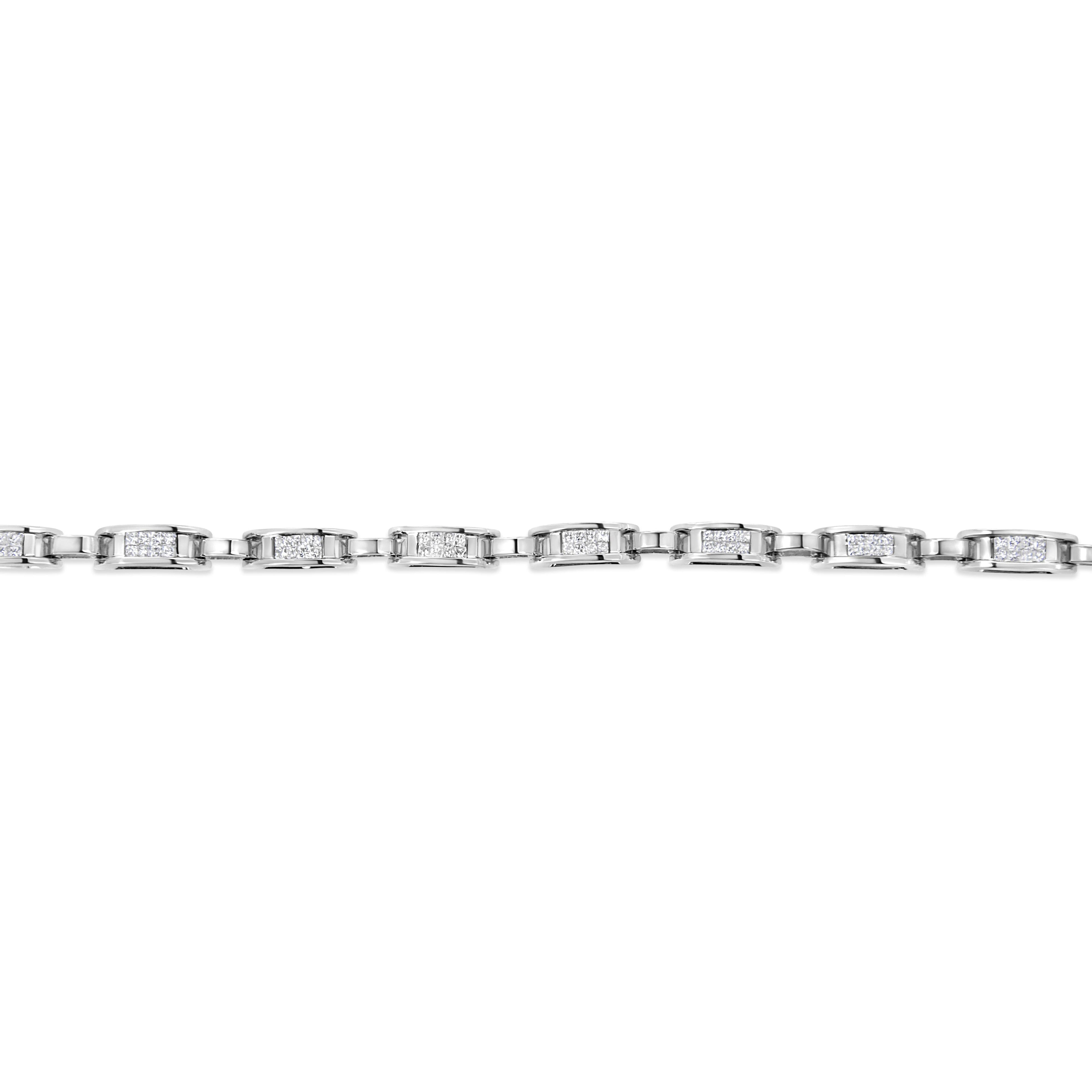 14K White Gold 1.00 Cttw Princess-Cut Diamond Link Bracelet (I-J Color, I1-I2 Clarity) - Size 7.25 by Bids.com