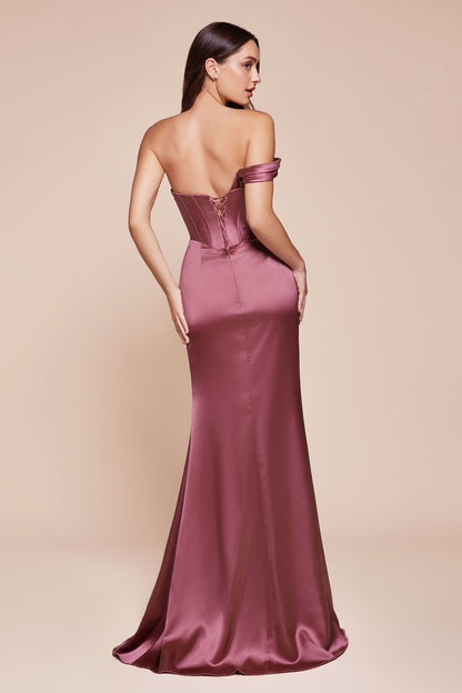 Ladivine 7448 Dress Long One Shoulder Satin Corset Gown by DiscountDressShop