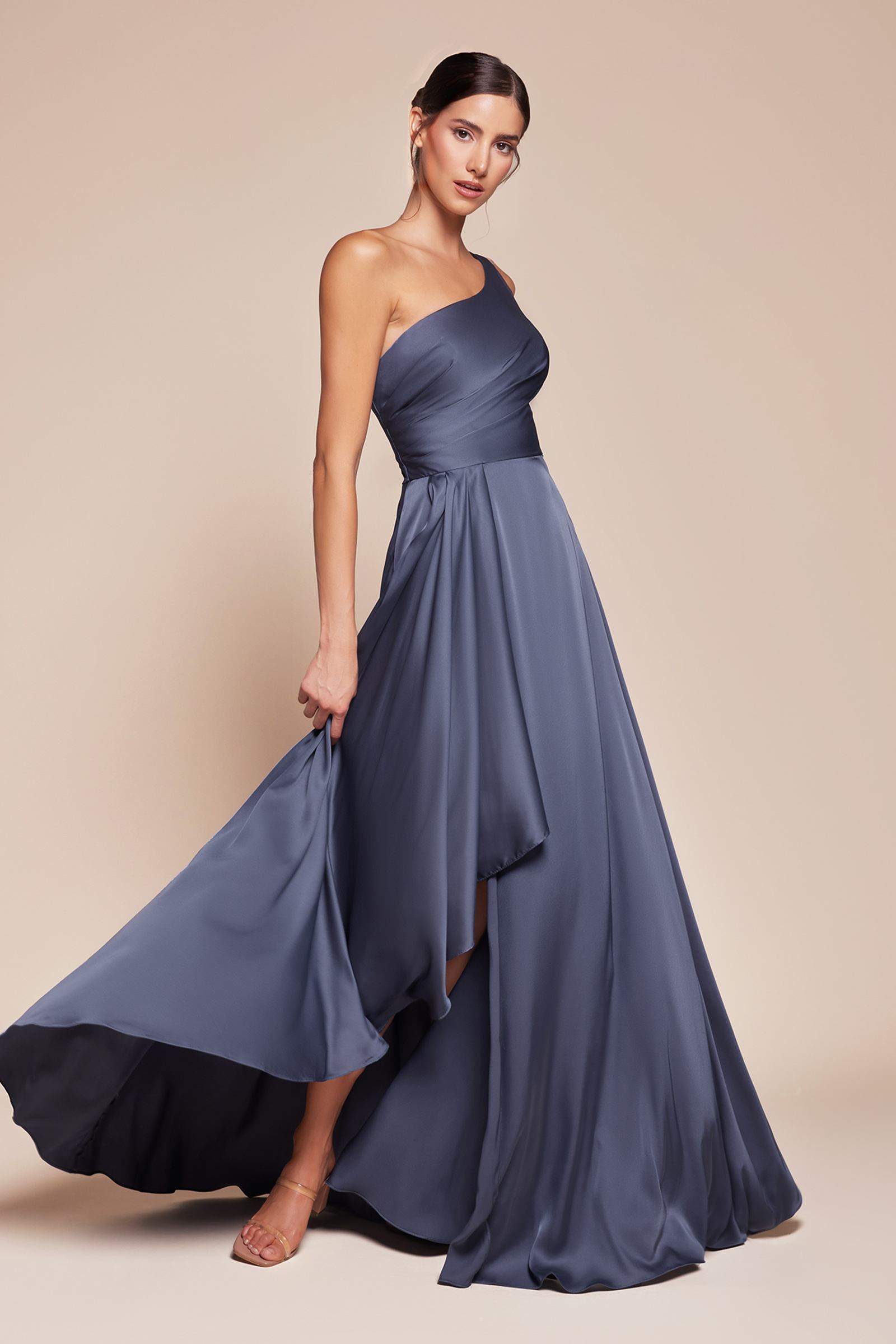 Ladivine 7450 Dress One Shoulder Satin A-Line Gown by DiscountDressShop