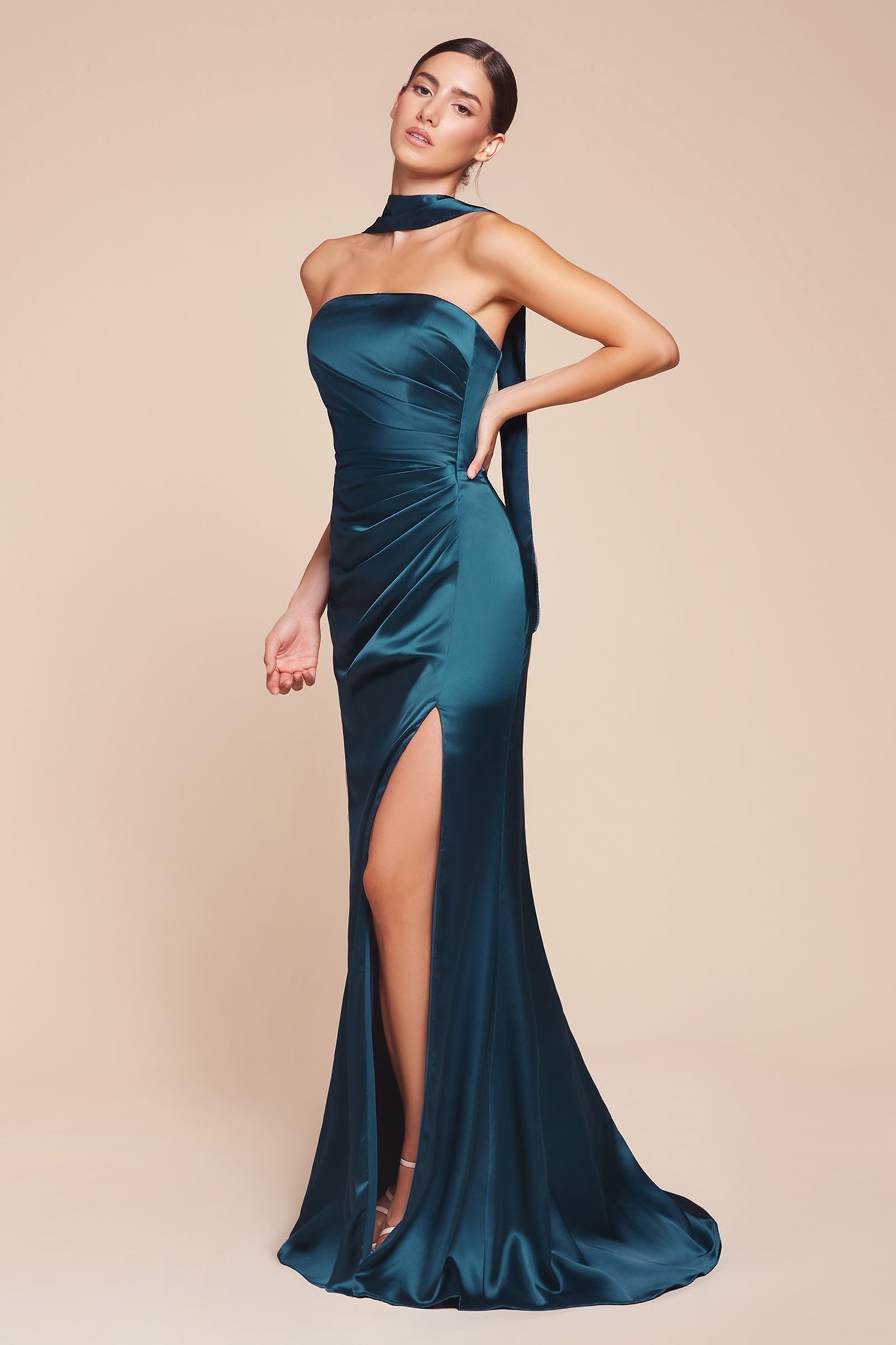Ladivine 7451 Dress Strapless Satin Gown with Sash by DiscountDressShop